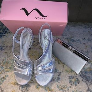 Sliver sequin heels with silver clutch!